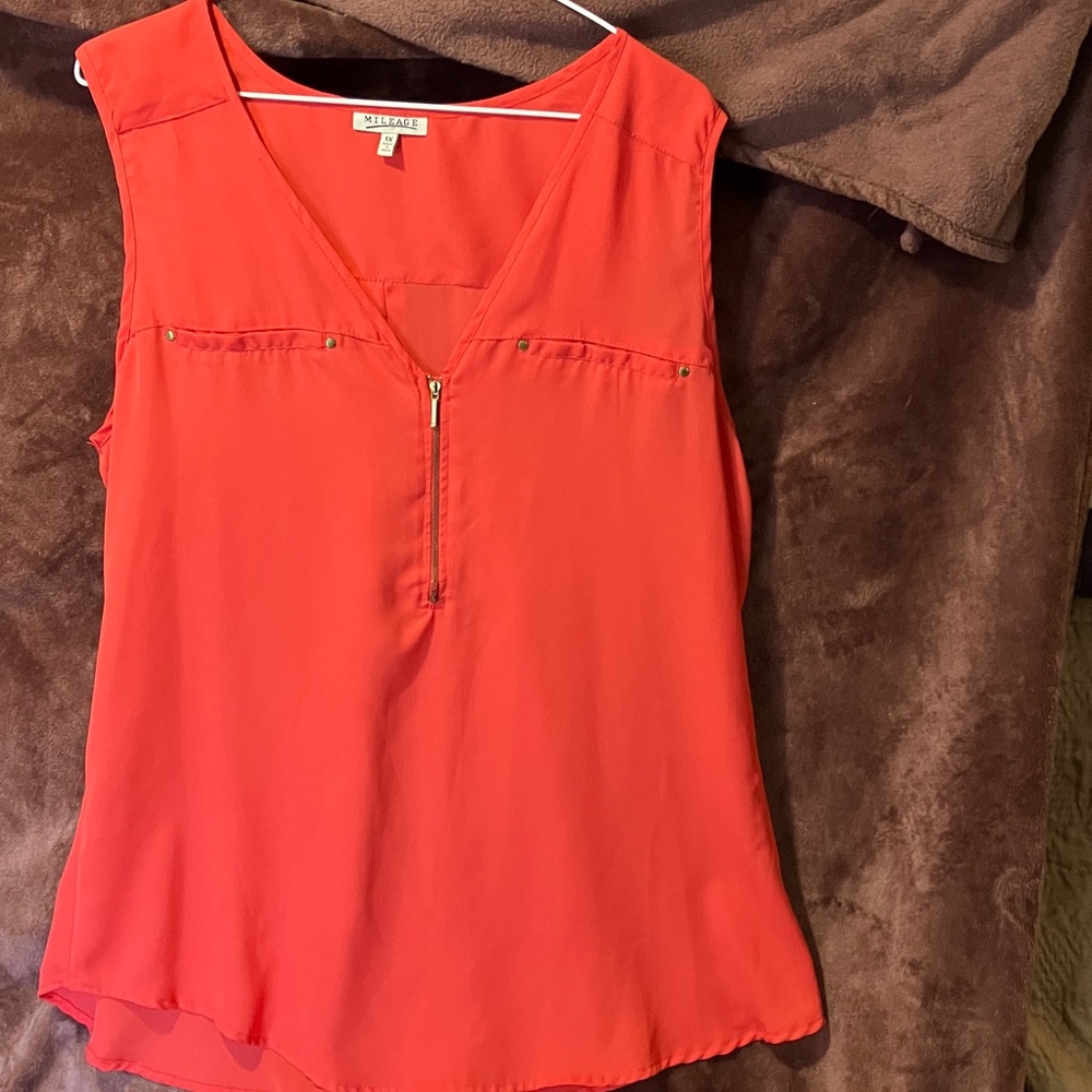 Mileage V-Neck Red Sleeveless Blouse (item #1979)